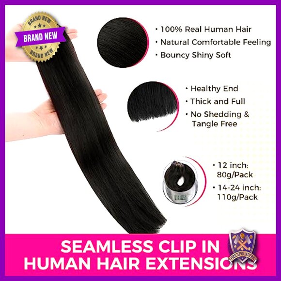 Seamless Clip-In Human Hair Extensions, 14 Inch, 7 Pieces, 110g main image 4